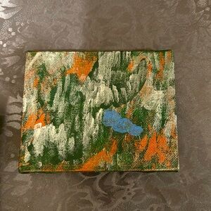 Hand painted original Abstract Green and Orange mini Canvas Art